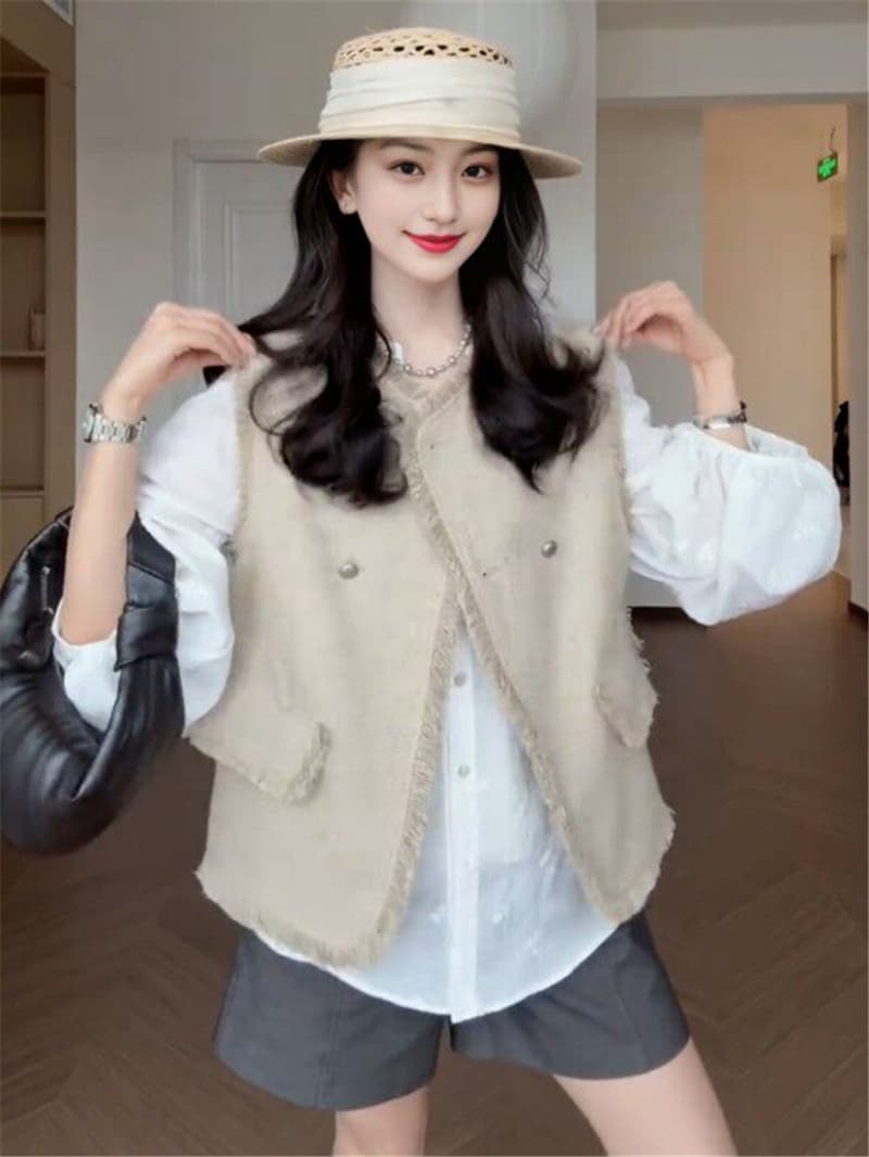빅 사이즈 여성 의류 프랑스식 술 측면 작은 샤넬 스타일 베스트 2026 봄 새로운 루즈핏 스택 착용 조끼 재킷 맨위 이미지 4