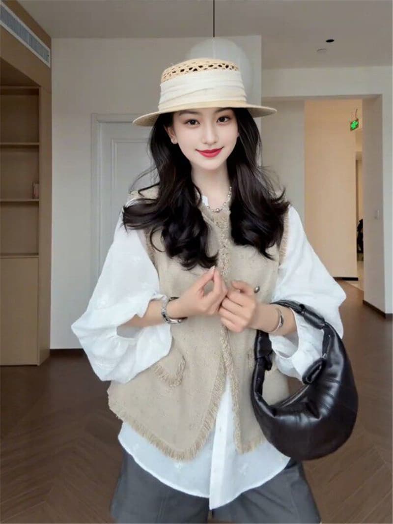 빅 사이즈 여성 의류 프랑스식 술 측면 작은 샤넬 스타일 베스트 2026 봄 새로운 루즈핏 스택 착용 조끼 재킷 맨위 이미지 3