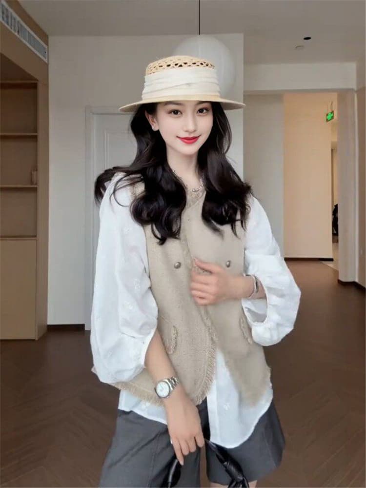 빅 사이즈 여성 의류 프랑스식 술 측면 작은 샤넬 스타일 베스트 2026 봄 새로운 루즈핏 스택 착용 조끼 재킷 맨위 상세 이미지 2