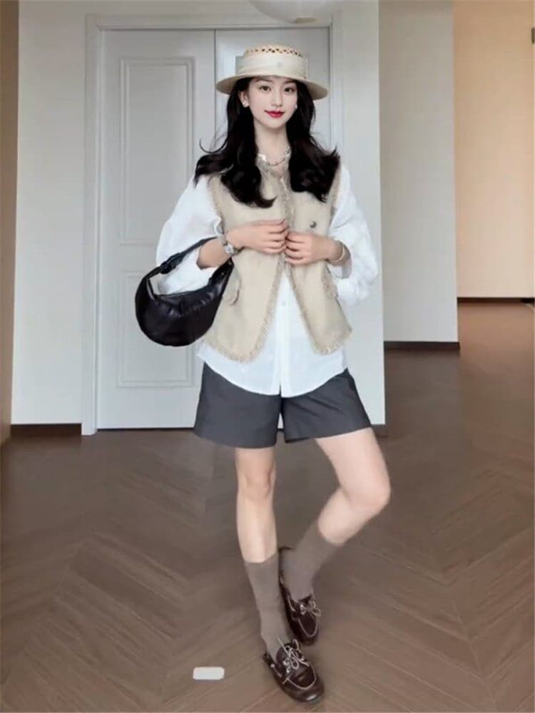 빅 사이즈 여성 의류 프랑스식 술 측면 작은 샤넬 스타일 베스트 2026 봄 새로운 루즈핏 스택 착용 조끼 재킷 맨위 상세 이미지 5