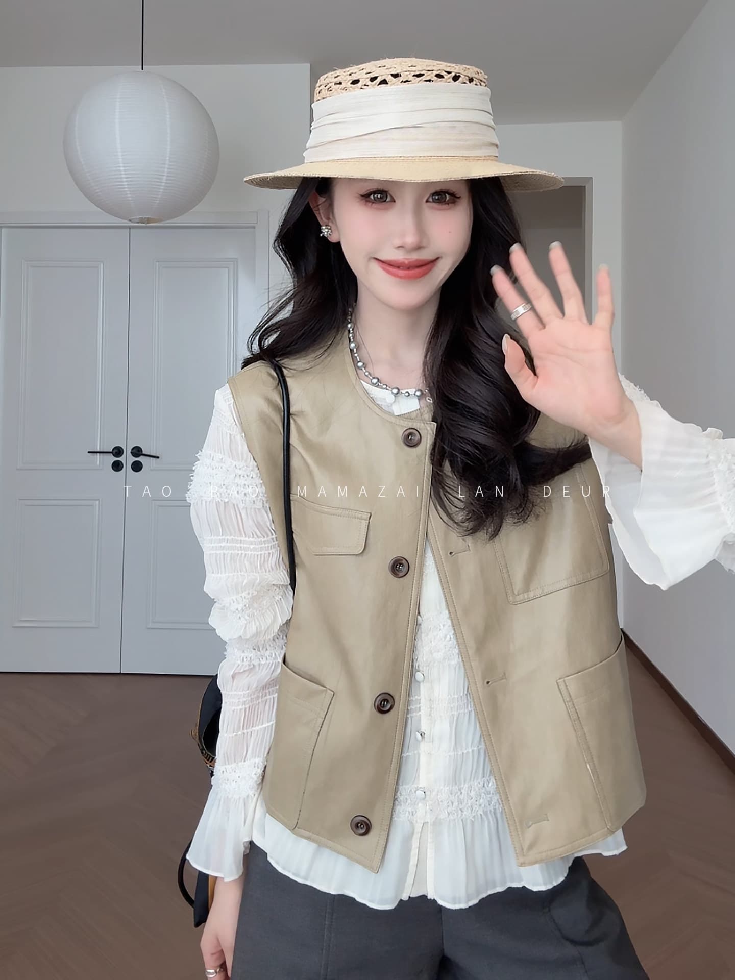 한 부서 쇼트 스타일 패션 라운드 넥 캐주얼 다용도 베스트 맨위 이미지 4