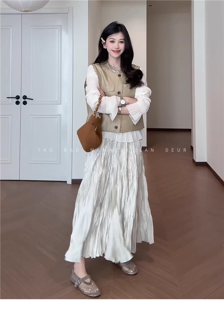 한 부서 쇼트 스타일 패션 라운드 넥 캐주얼 다용도 베스트 맨위 상세 이미지 9