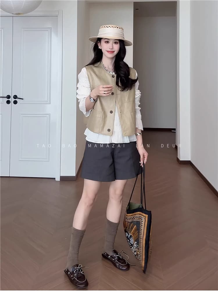 한 부서 쇼트 스타일 패션 라운드 넥 캐주얼 다용도 베스트 맨위 상세 이미지 11