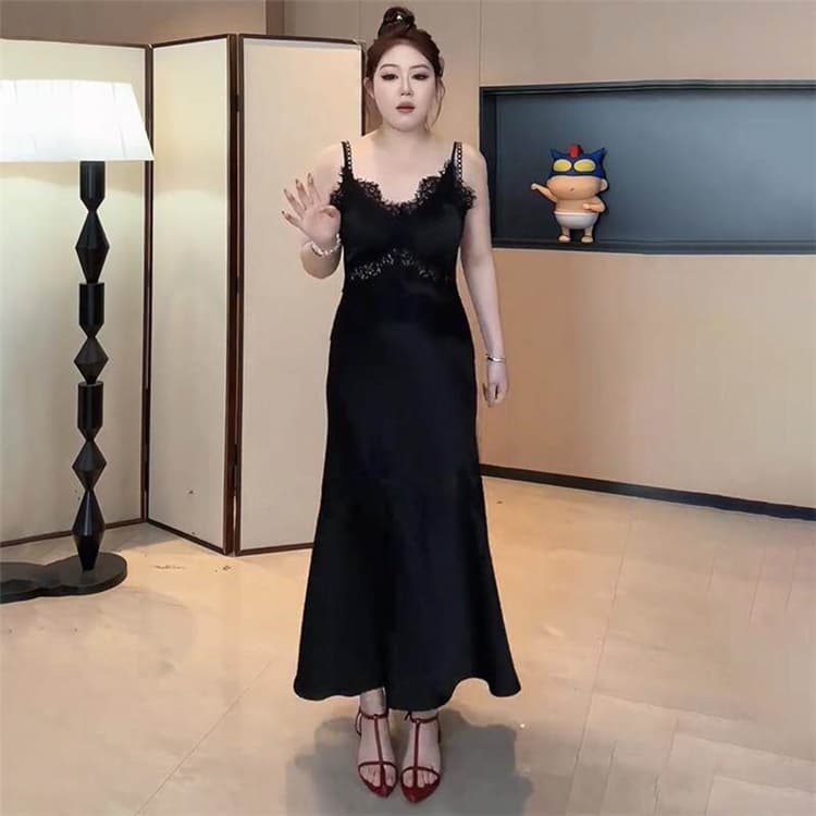 빅 사이즈 여성 의류 지방 mm 고급 센스 레이스 조각 슬립 드레스 2026 여름 품격 슬림해 보이는 표지 고기 롱 스커트 상세 이미지 3