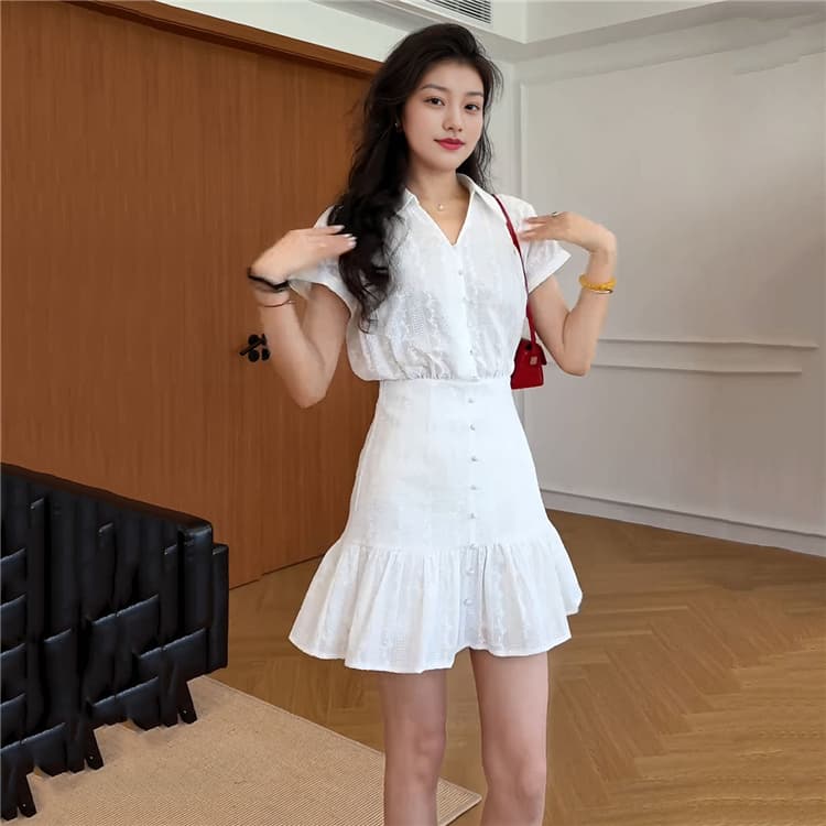 빅 사이즈 프랑스식 연령 감소 자카드 허리 수축 반팔 여성 드레스 봄 여름 섹션 지방 mm 배 모양 몸 슬림해 보이는 샤오 바이 치마 상세 이미지 7