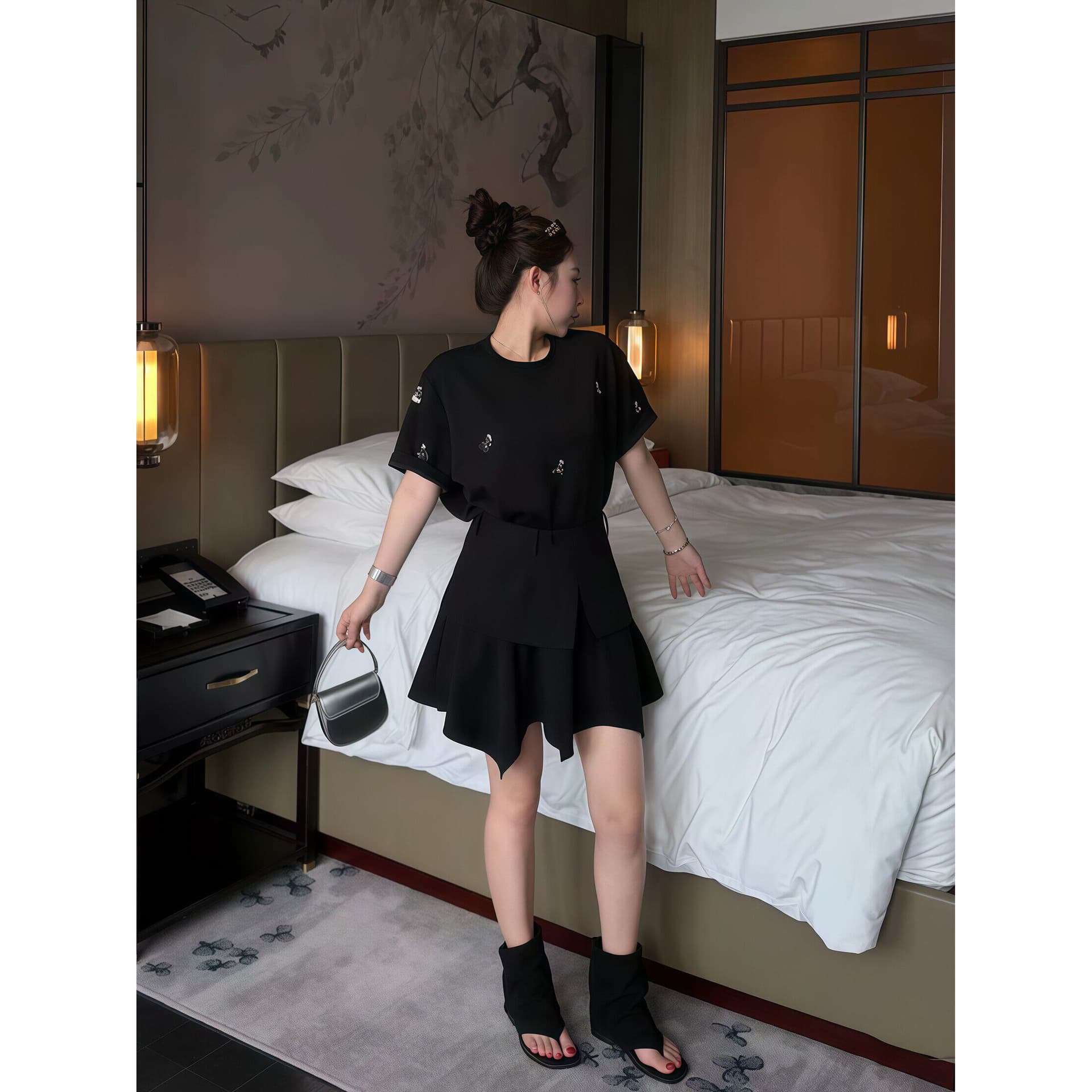 프랑스식 느긋한 다크 바람 페이크 레이어드 A라인 스커트 여성 여름 새로운 디자인 센스 작은 대중 표지 고기 슬림해 보이는 품격 치마 이미지 5
