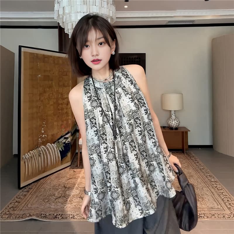 빅 사이즈 레트로 디자인 센스 행침 목 캐미솔 여름 마이크로 지방 mm 표지 대리인 우유 인사이드 가져 가라. 외출용 민소매 맨위 이미지 4