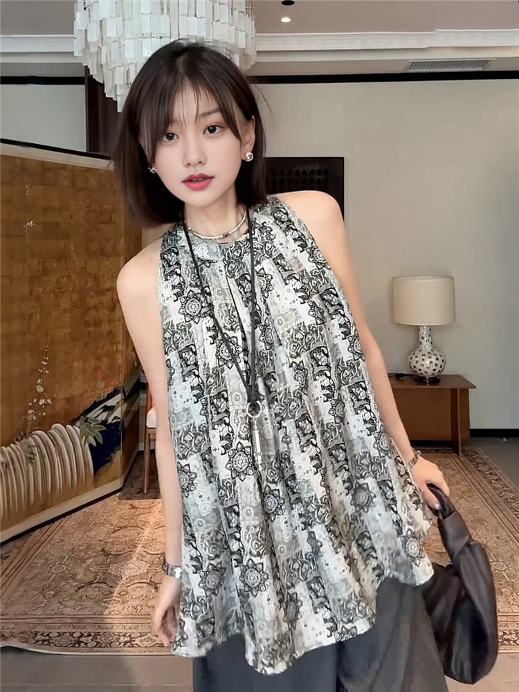 빅 사이즈 레트로 디자인 센스 행침 목 캐미솔 여름 마이크로 지방 mm 표지 대리인 우유 인사이드 가져 가라. 외출용 민소매 맨위 상세 이미지 1