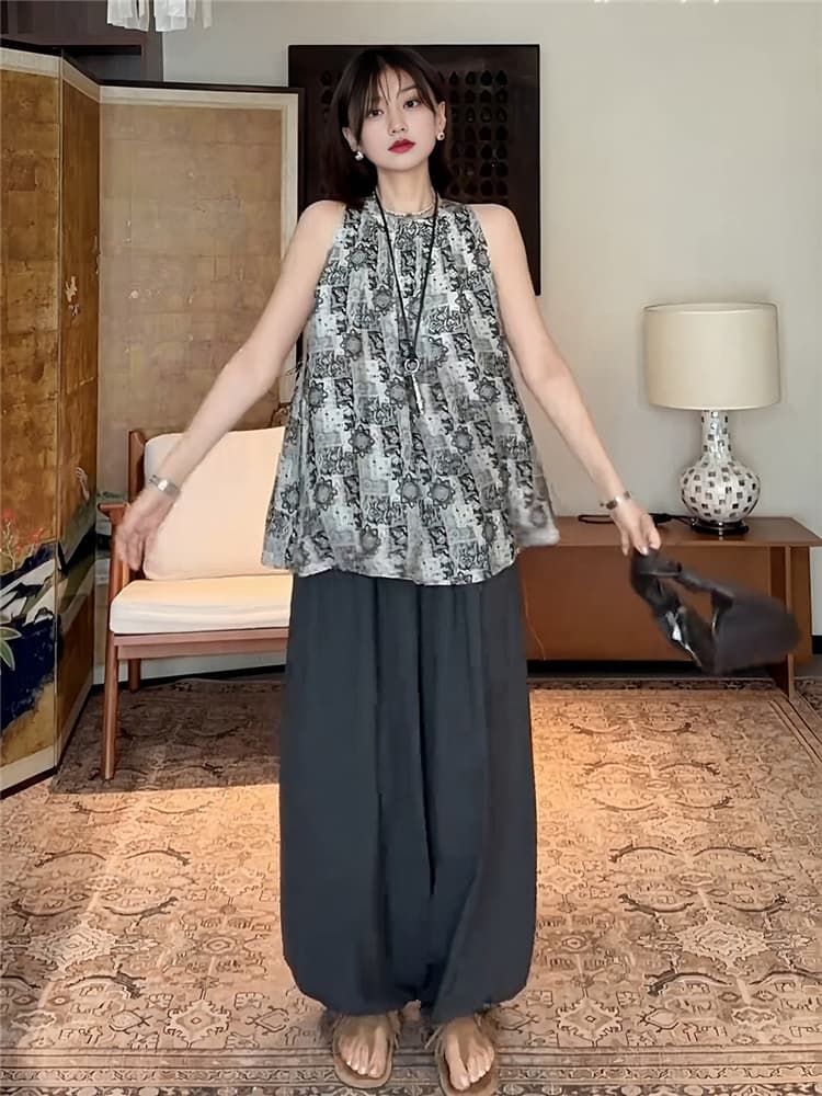 빅 사이즈 레트로 디자인 센스 행침 목 캐미솔 여름 마이크로 지방 mm 표지 대리인 우유 인사이드 가져 가라. 외출용 민소매 맨위 상세 이미지 5