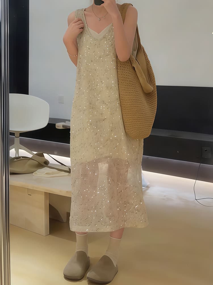 프랑스식 레트로 작은 대중 와 성별 단색 출퇴근 다용도 루즈핏 민소매 조끼 스커트 상세 이미지 2