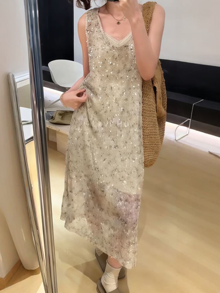프랑스식 레트로 작은 대중 와 성별 단색 출퇴근 다용도 루즈핏 민소매 조끼 스커트 상세 이미지 6