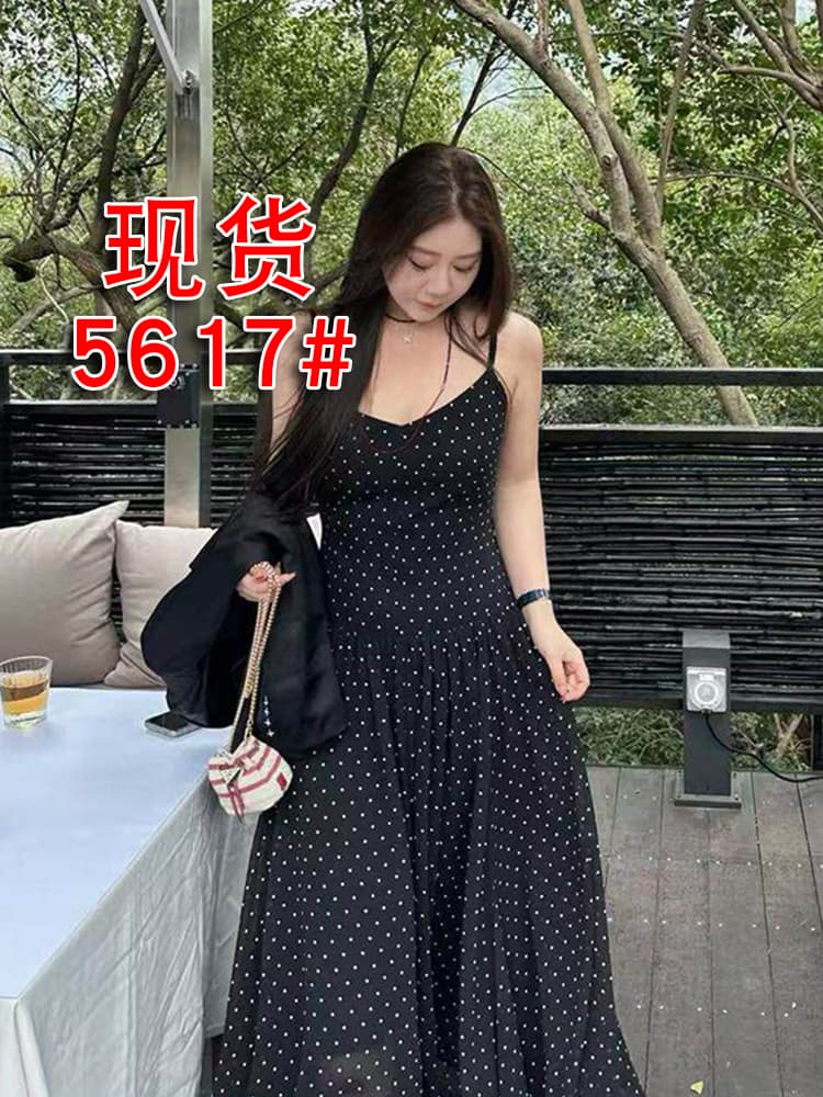 빅 사이즈 여성 의류 프랑스식 레트로 낭만주의 도트 무늬 슬립 드레스