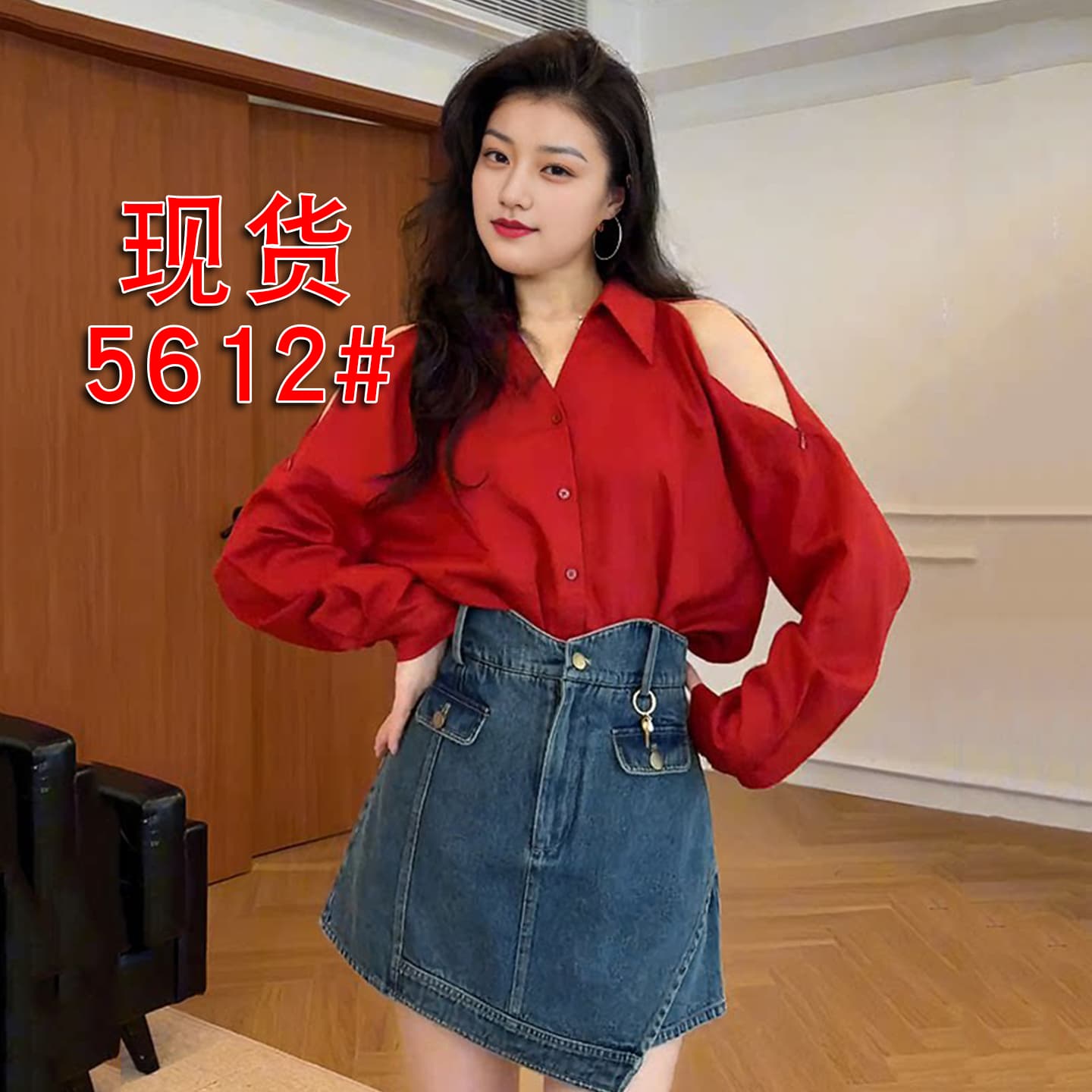 빅 사이즈 항구 바람 레트로 오프숄더 빨간색 여성 셔츠 이른 봄 새로운 지방 mm 고유 한 Chic 아름다운 디자인 센스 맨위 이미지 2