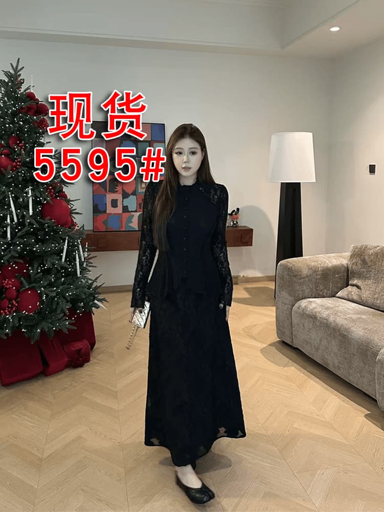 프랑스식 레이스 조각 맨위 반신 치마 세트 이미지 2