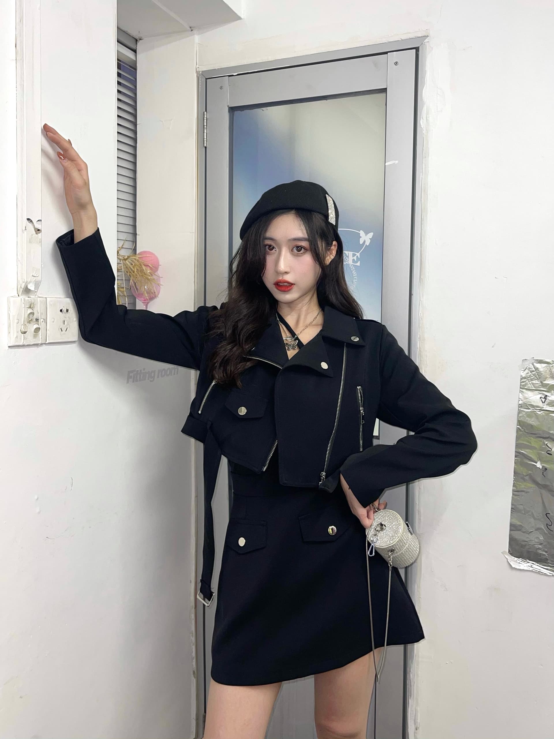 실사 빅 사이즈 지방 mm 봄 오토바이 튀김 거리 품격 짧은 외투 하이웨이스트 반신 치마 세트 상세 이미지 7