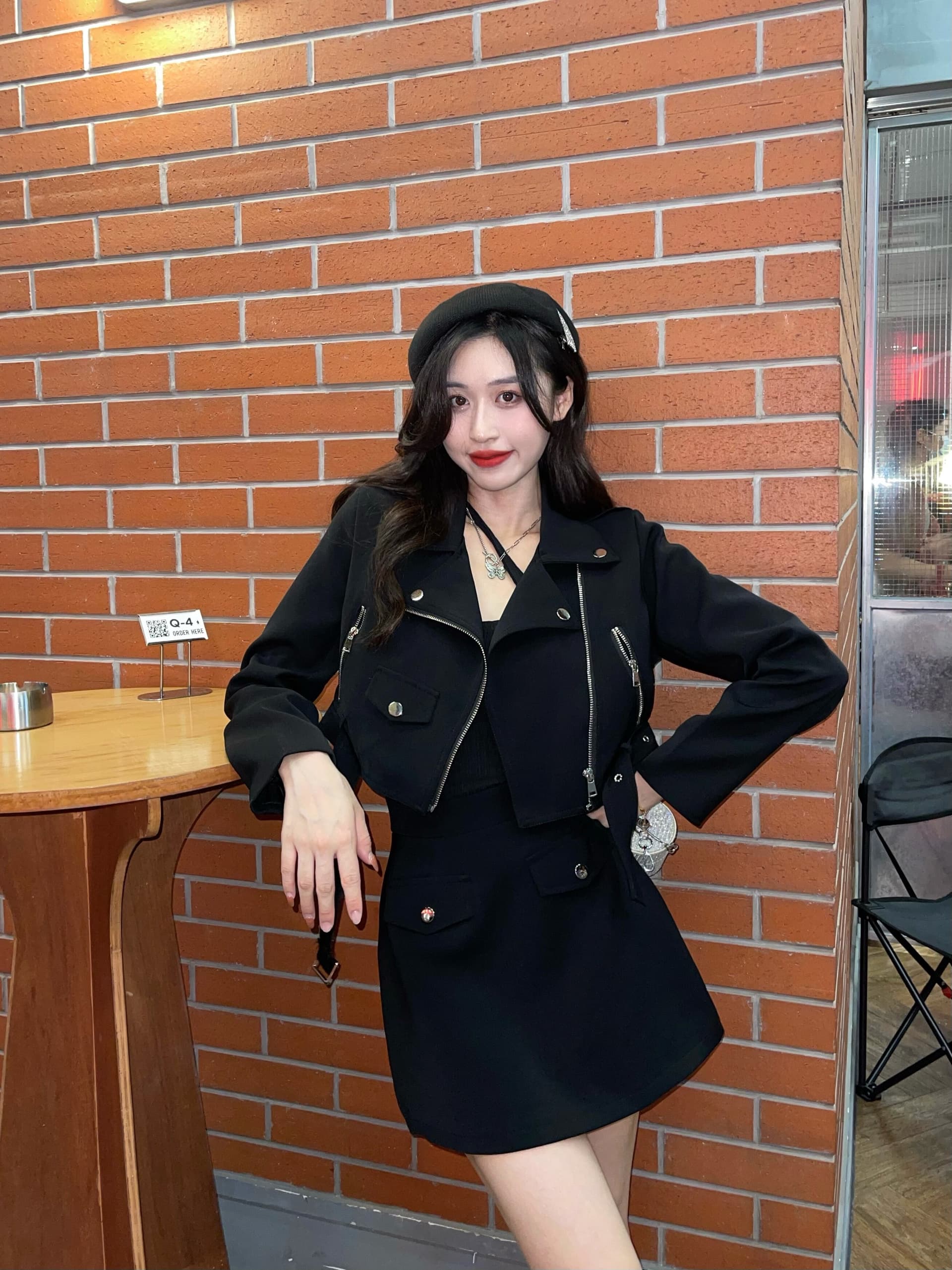 실사 빅 사이즈 지방 mm 봄 오토바이 튀김 거리 품격 짧은 외투 하이웨이스트 반신 치마 세트 상세 이미지 11