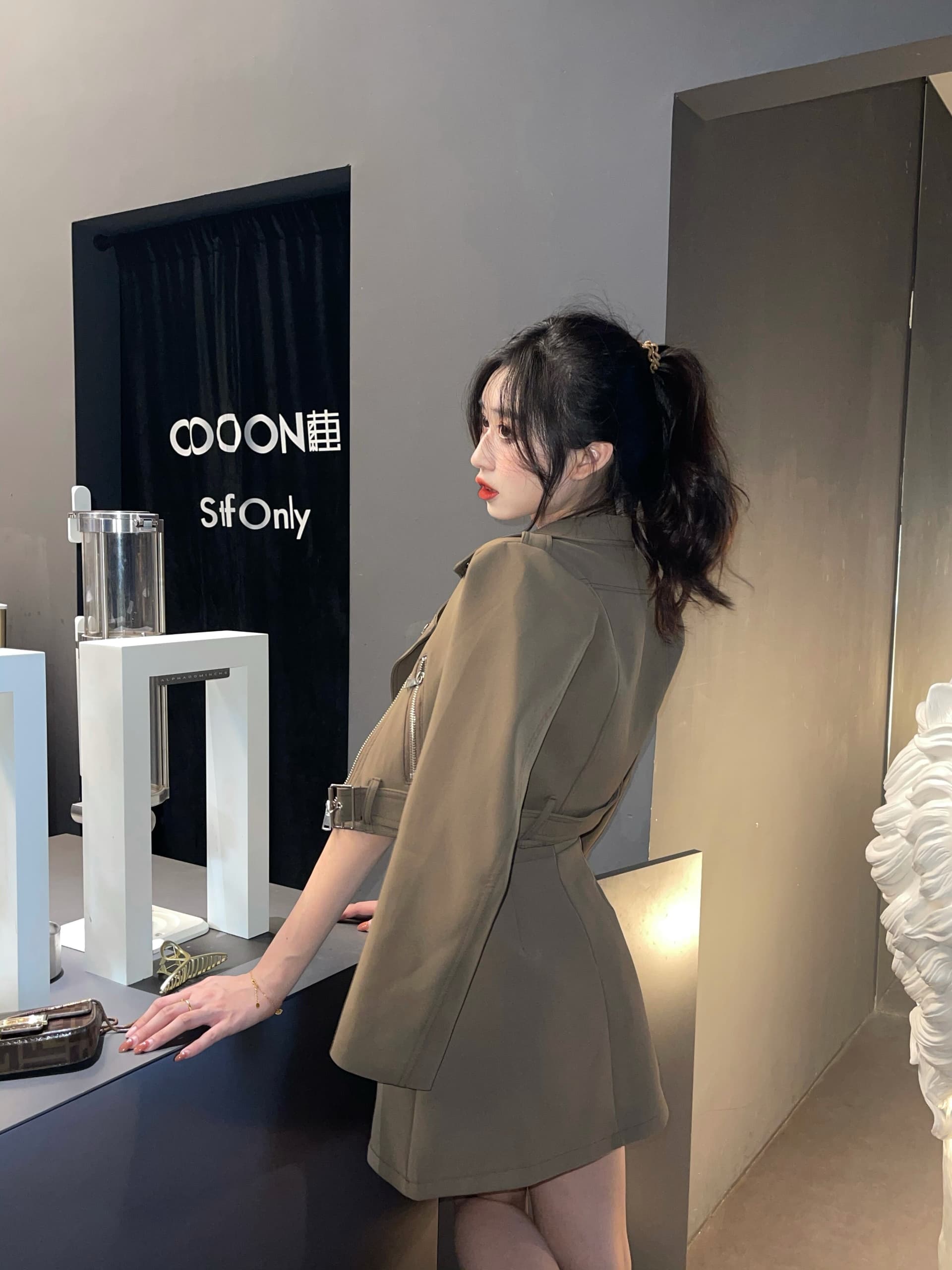 실사 빅 사이즈 지방 mm 봄 오토바이 튀김 거리 품격 짧은 외투 하이웨이스트 반신 치마 세트 상세 이미지 23