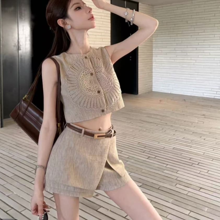 핑크색 새기다 꽃 마음 그림자 디자인 센스 레트로 스타일 홀로우 아웃 레이스 자수 자수 맨위 세트 이미지 2