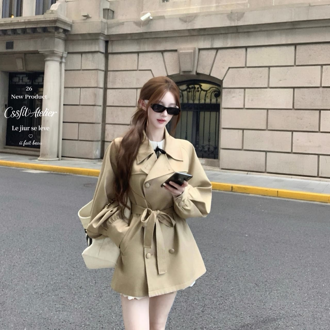 늦게 우산 우산 26 fw 리드 리프 조용한 자르다 루즈핏 버전 폴로 칼라 벌룬 소매 카키 바람막이 이미지 3