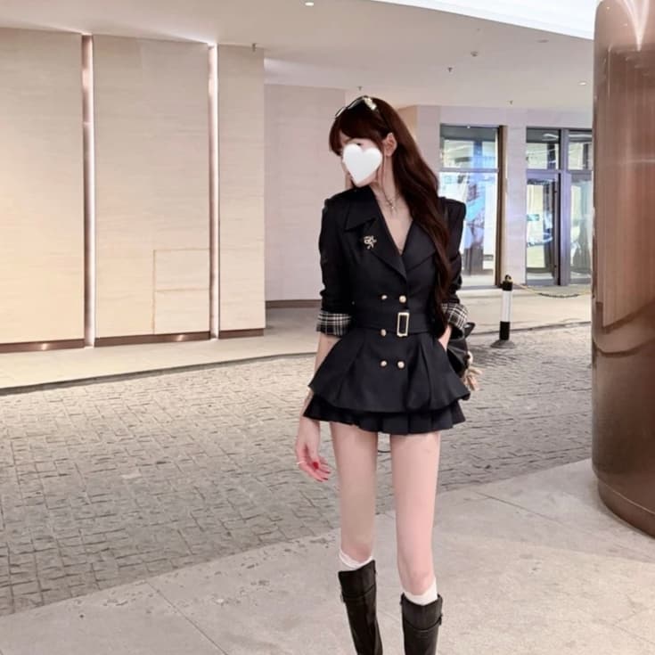 태어난 주인공 yeye 이른 가을 한 부서 천 금빛 바람 허리 수축 슬림해 보이는 품격 패션 세트 이미지 4