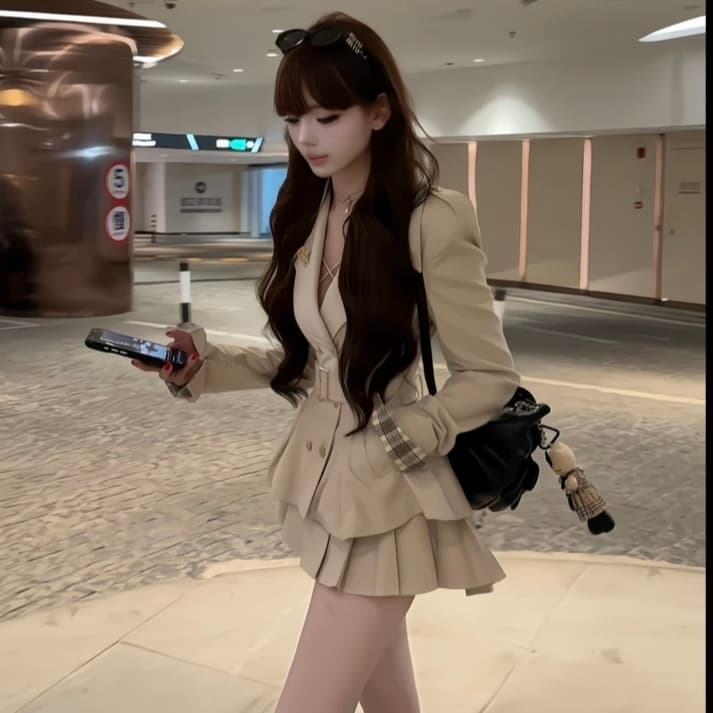 태어난 주인공 yeye 이른 가을 한 부서 천 금빛 바람 허리 수축 슬림해 보이는 품격 패션 세트 이미지 2