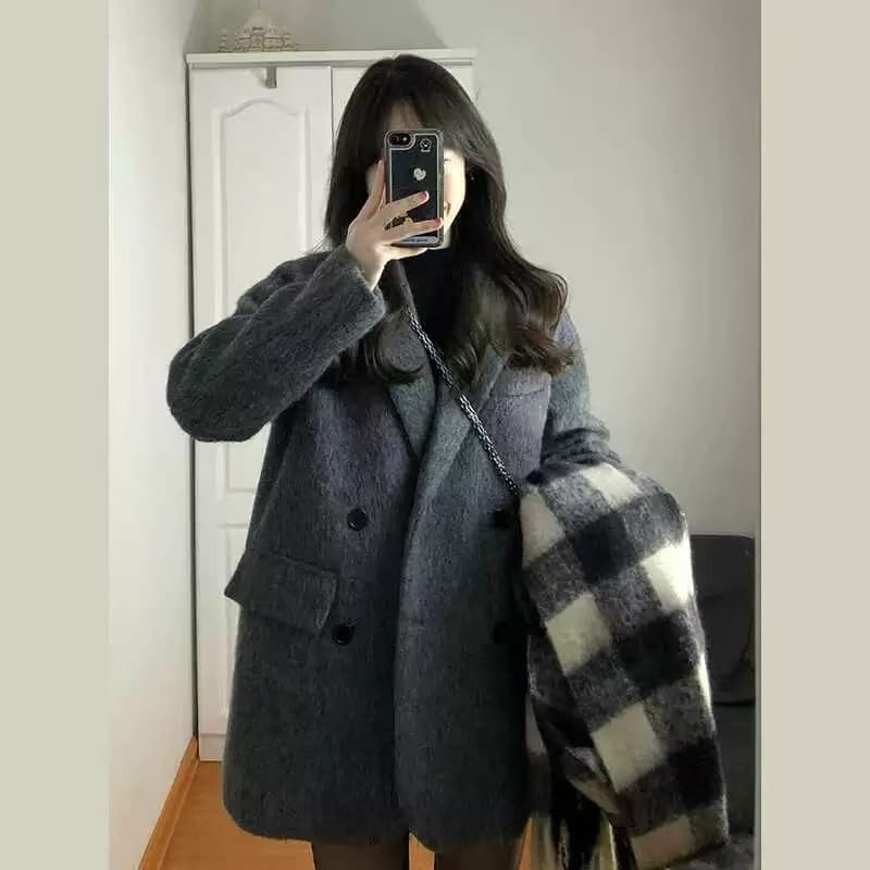 질량 체크무늬 모직 코트 여성 2026 가을 겨울철 새로운 모직 외투 겨울 쇼트 스타일 잘 생긴 한 부서 상세 이미지 2