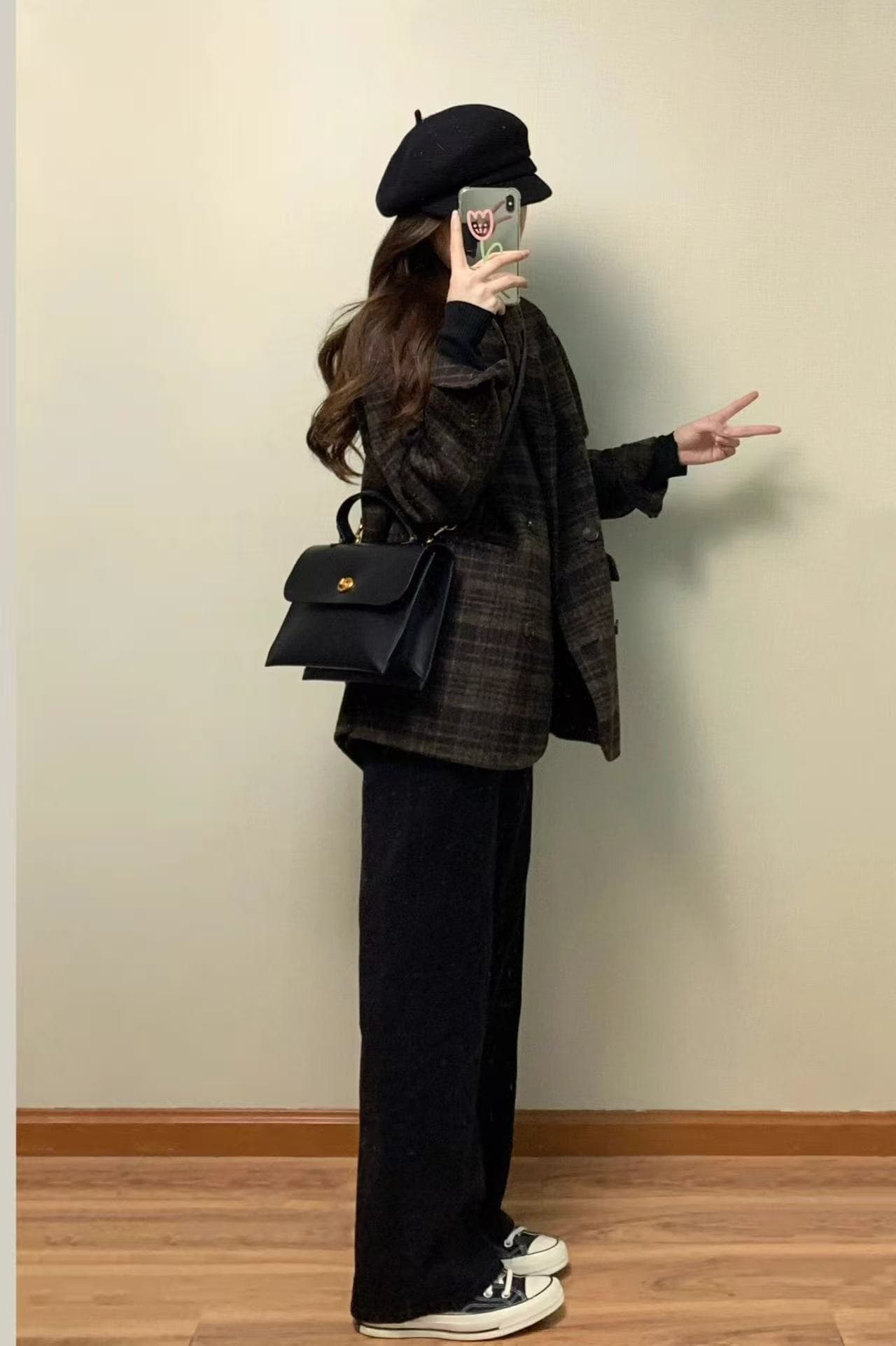 질량 체크무늬 모직 코트 여성 2026 가을 겨울철 새로운 모직 외투 겨울 쇼트 스타일 잘 생긴 한 부서 상세 이미지 6