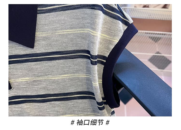실사 2026 한 부서 스트라이프 POLO 셔츠 배색 폴로 칼라 민소매 니트 티셔츠 여성 연령 감소 다용도 품격 맨위 상세 이미지 30
