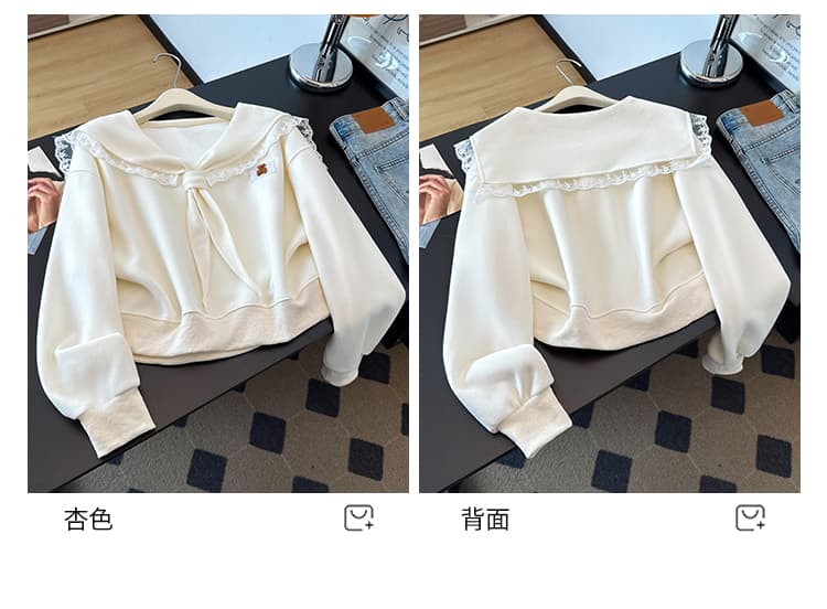 실사 2026 이른 가을 새로운 학원 스타일 레이스 해군 칼라 부드러운 찹쌀 작은 곰 루즈핏 쇼트 스타일 달콤함 풀오버 스웨트셔츠 상세 이미지 13