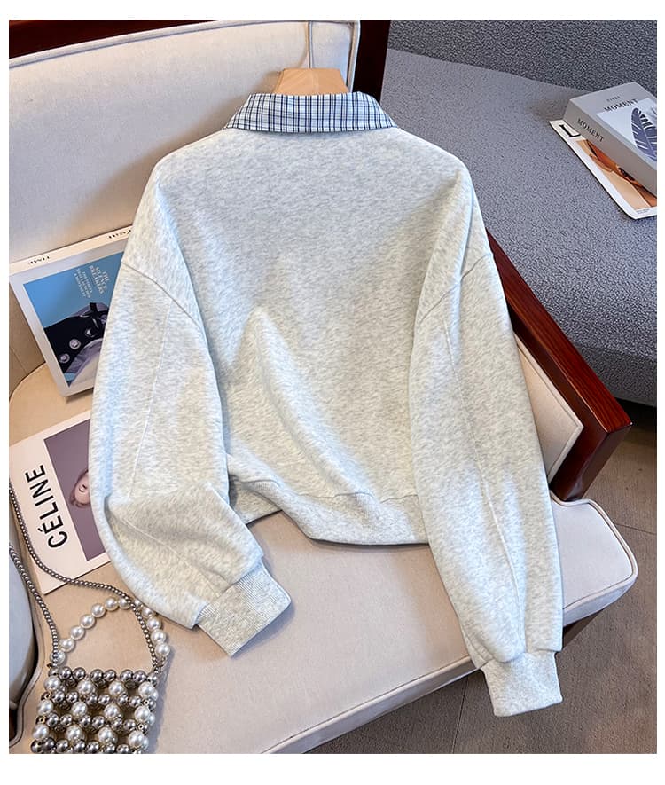 실사 이른 가을 새로운 체크무늬 폴로 칼라 polo 후드티 여성 한 부서 얇은 벨트 자수 루즈핏 쇼트 스타일 학원 스타일 맨위 상세 이미지 24