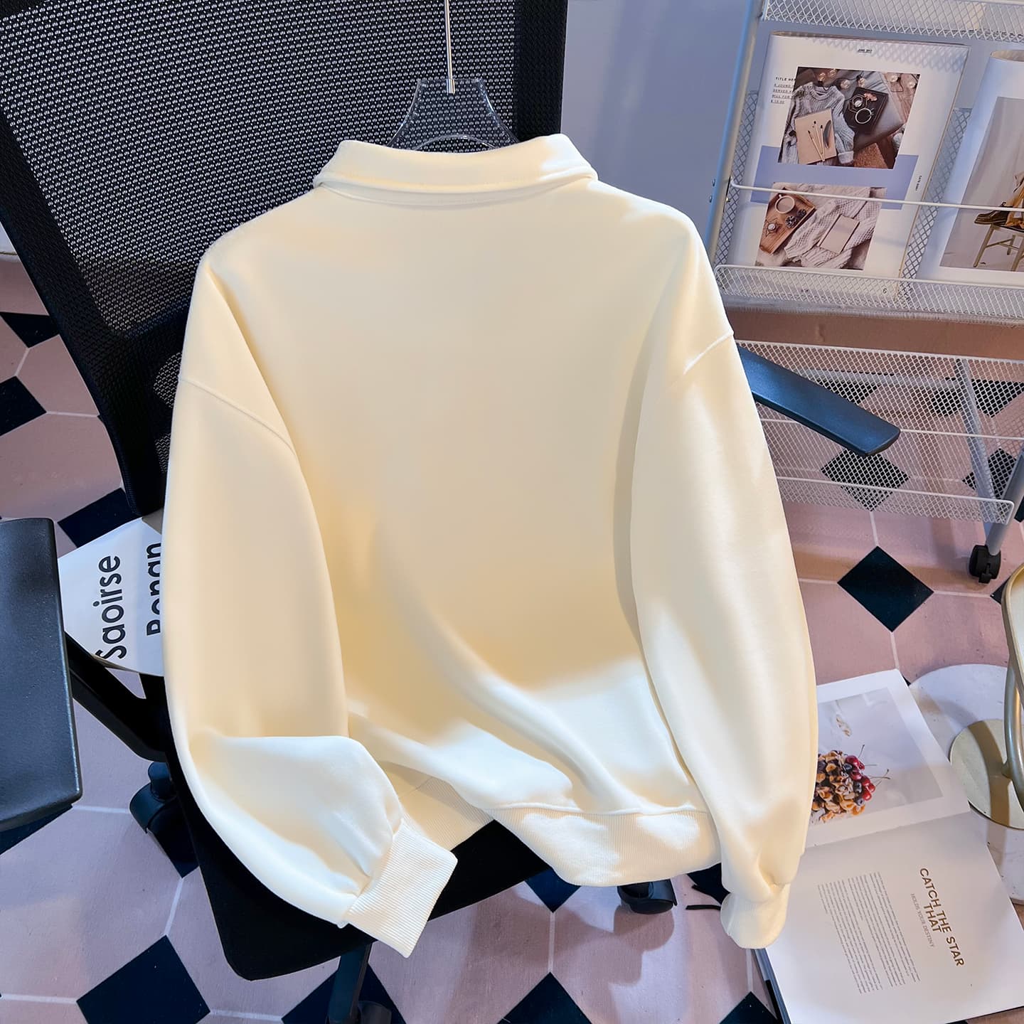 실사 학원 스타일 polo 넥타이 후드티 여성 루즈핏 작은 대중 닥스 훈트 자수 부드러운 찹쌀 폴로 칼라 맨위 가을 이미지 5
