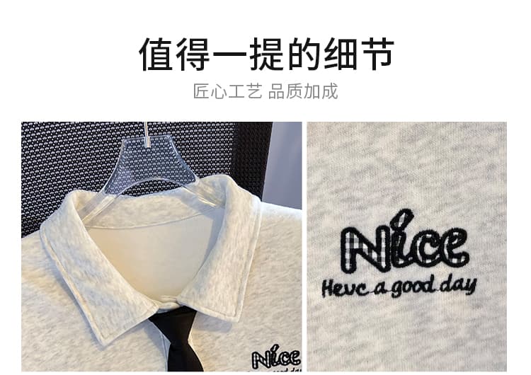 실사 학원 스타일 polo 넥타이 후드티 여성 루즈핏 작은 대중 닥스 훈트 자수 부드러운 찹쌀 폴로 칼라 맨위 가을 상세 이미지 8