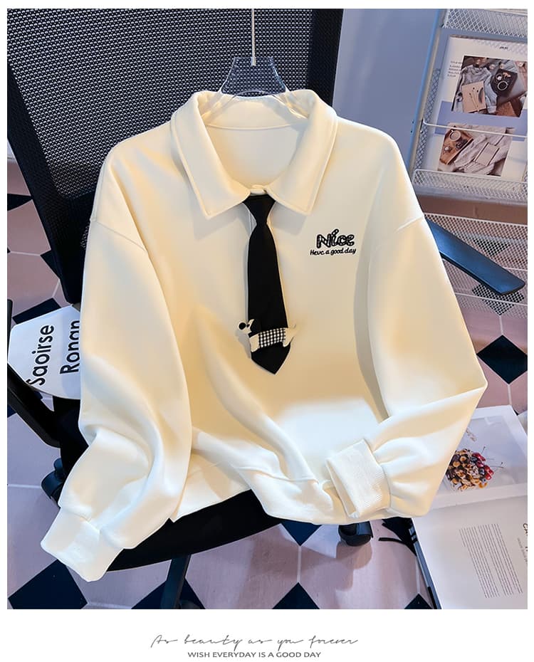 실사 학원 스타일 polo 넥타이 후드티 여성 루즈핏 작은 대중 닥스 훈트 자수 부드러운 찹쌀 폴로 칼라 맨위 가을 상세 이미지 15