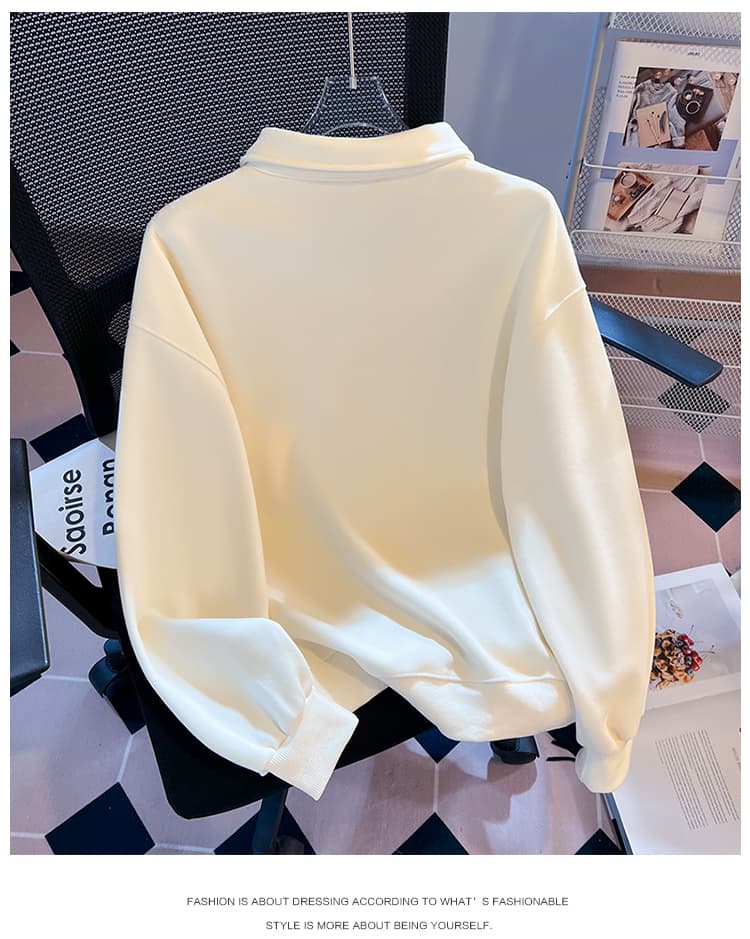 실사 학원 스타일 polo 넥타이 후드티 여성 루즈핏 작은 대중 닥스 훈트 자수 부드러운 찹쌀 폴로 칼라 맨위 가을 상세 이미지 18