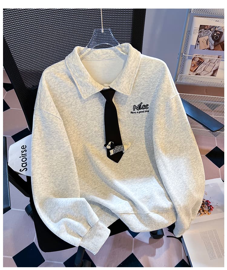 실사 학원 스타일 polo 넥타이 후드티 여성 루즈핏 작은 대중 닥스 훈트 자수 부드러운 찹쌀 폴로 칼라 맨위 가을 상세 이미지 19