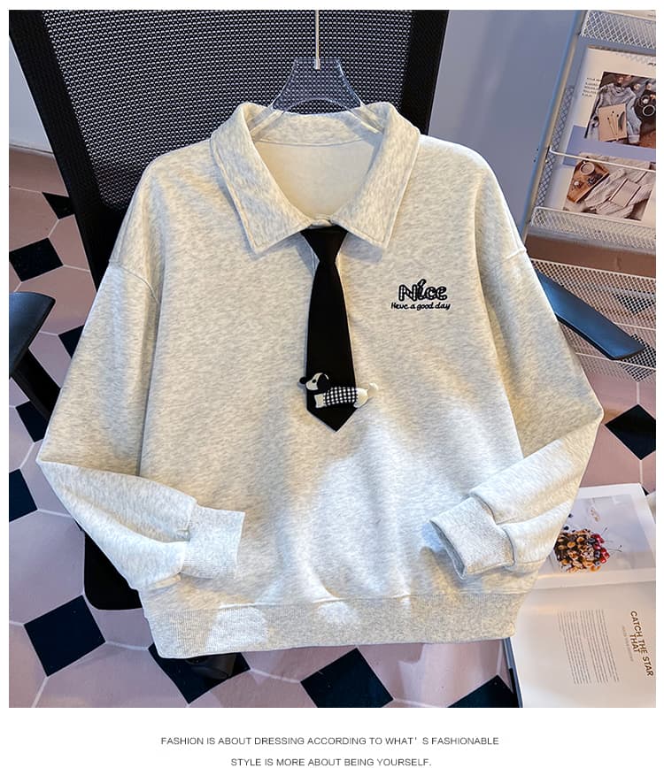 실사 학원 스타일 polo 넥타이 후드티 여성 루즈핏 작은 대중 닥스 훈트 자수 부드러운 찹쌀 폴로 칼라 맨위 가을 상세 이미지 23