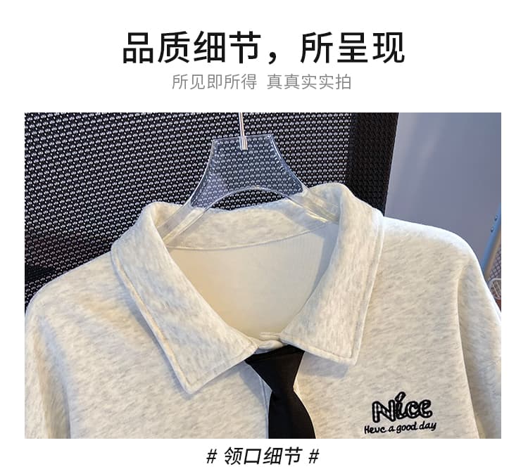 실사 학원 스타일 polo 넥타이 후드티 여성 루즈핏 작은 대중 닥스 훈트 자수 부드러운 찹쌀 폴로 칼라 맨위 가을 상세 이미지 25