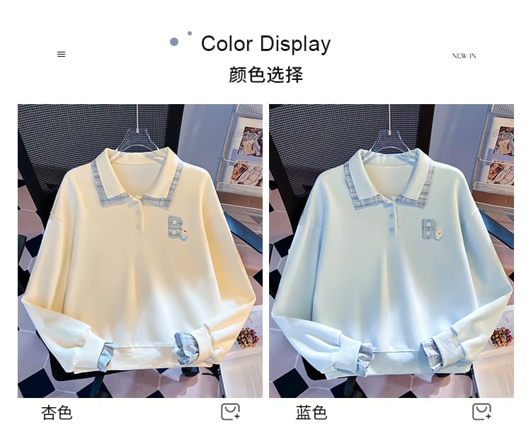 실사 한 부서 체크무늬 패치워크 polo 페이크 레이어드 후드티 신선함 작은 곰 자수 루즈핏 학원 스타일 가을 맨위 상세 이미지 12