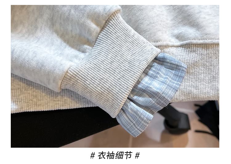 실사 한 부서 체크무늬 패치워크 polo 페이크 레이어드 후드티 신선함 작은 곰 자수 루즈핏 학원 스타일 가을 맨위 상세 이미지 30
