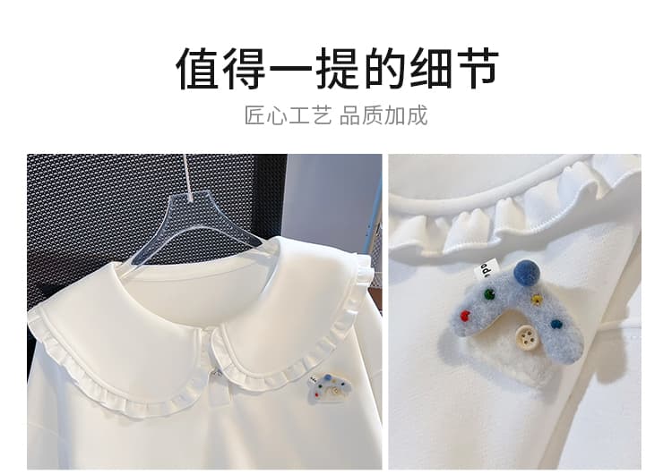 실사 부드러운 프릴 베이비 칼라 후드티 가을 루즈핏 거품 소매 달콤함 연령 감소 쇼트 스타일 다용도 풀오버 맨위 상세 이미지 8