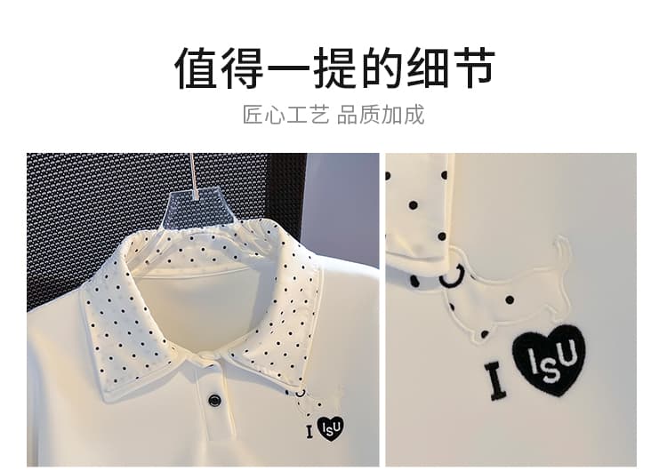실사 도트 무늬 이중층 POLO 칼라 후드티 여성 닥스 훈트 자수 루즈핏 한 부서 학원 스타일 연령 감소 긴팔 맨위 상세 이미지 8