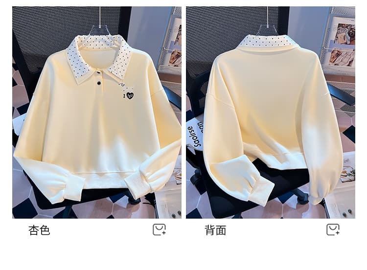 실사 도트 무늬 이중층 POLO 칼라 후드티 여성 닥스 훈트 자수 루즈핏 한 부서 학원 스타일 연령 감소 긴팔 맨위 상세 이미지 13
