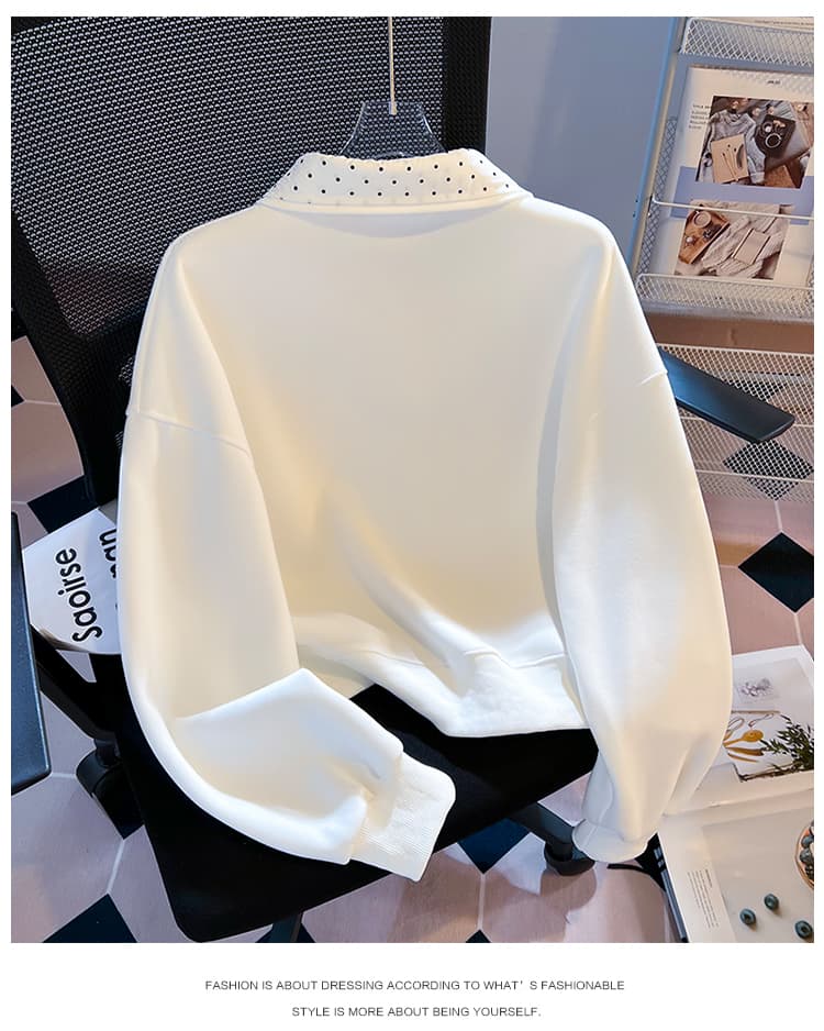 실사 도트 무늬 이중층 POLO 칼라 후드티 여성 닥스 훈트 자수 루즈핏 한 부서 학원 스타일 연령 감소 긴팔 맨위 상세 이미지 18