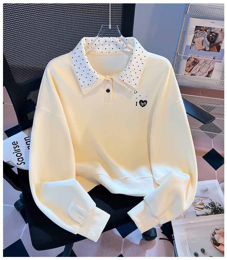 실사 도트 무늬 이중층 POLO 칼라 후드티 여성 닥스 훈트 자수 루즈핏 한 부서 학원 스타일 연령 감소 긴팔 맨위 상세 이미지 25