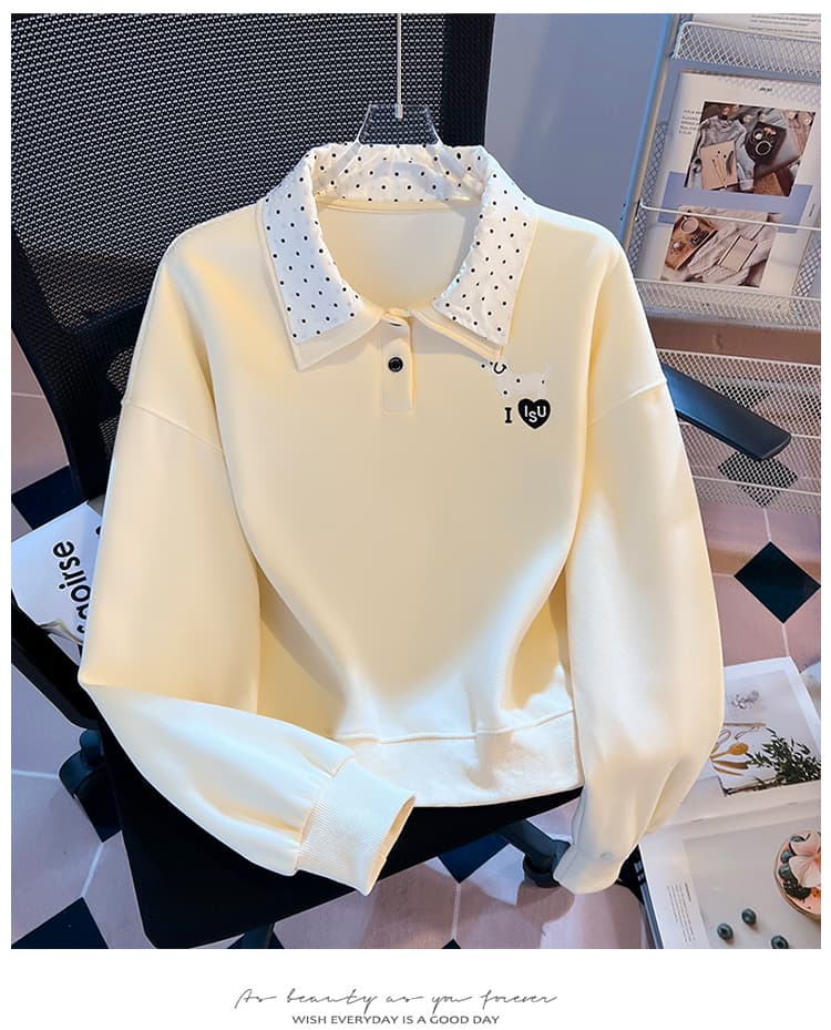 실사 도트 무늬 이중층 POLO 칼라 후드티 여성 닥스 훈트 자수 루즈핏 한 부서 학원 스타일 연령 감소 긴팔 맨위 상세 이미지 26