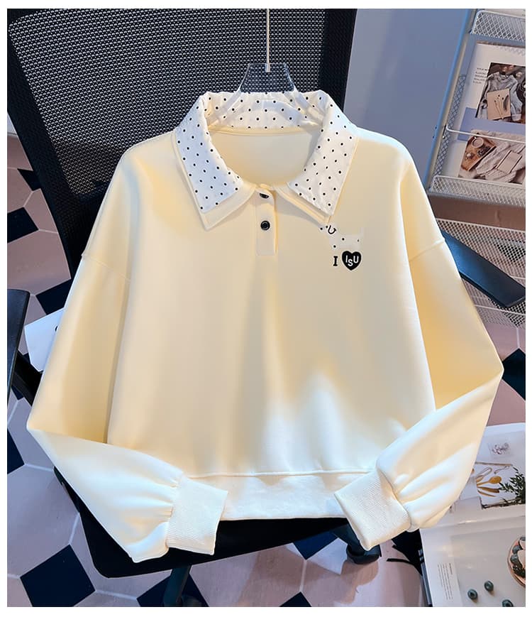 실사 도트 무늬 이중층 POLO 칼라 후드티 여성 닥스 훈트 자수 루즈핏 한 부서 학원 스타일 연령 감소 긴팔 맨위 상세 이미지 28