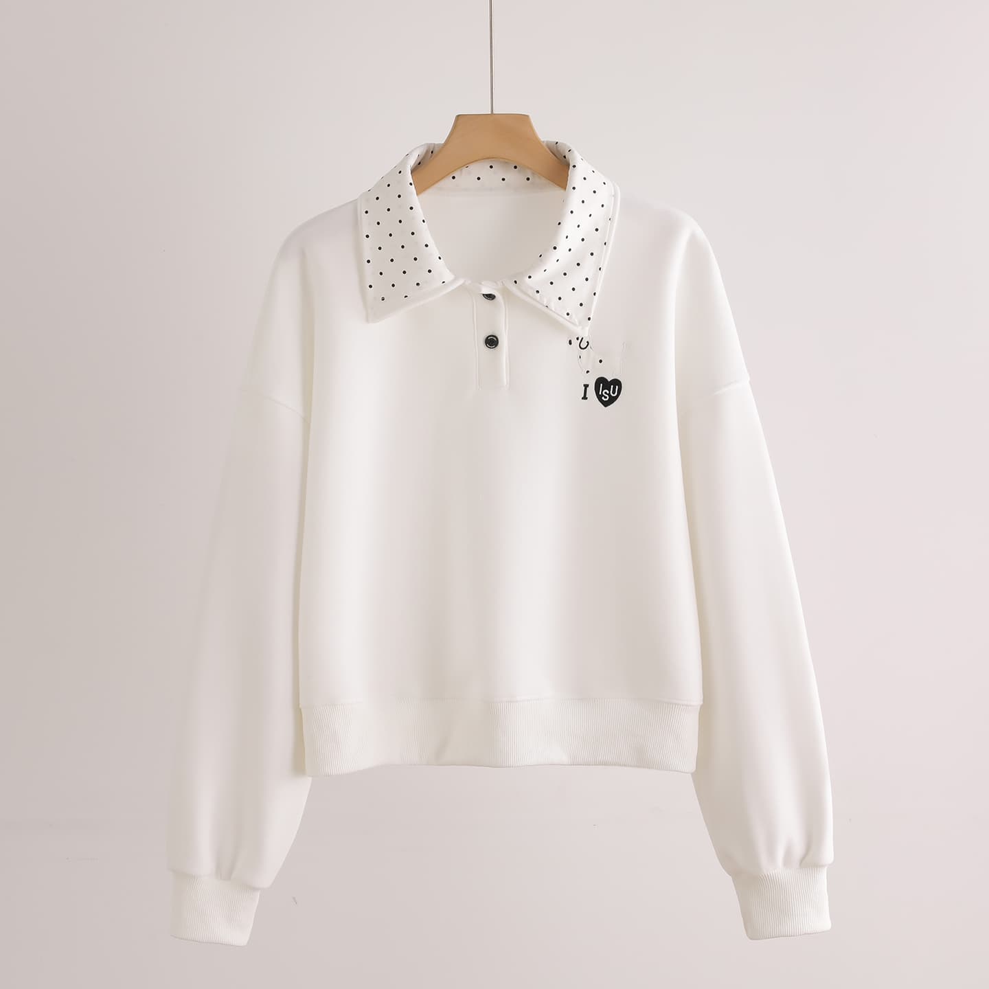 실사 도트 무늬 이중층 POLO 칼라 후드티 여성 닥스 훈트 자수 루즈핏 한 부서 학원 스타일 연령 감소 긴팔 맨위 이미지 3