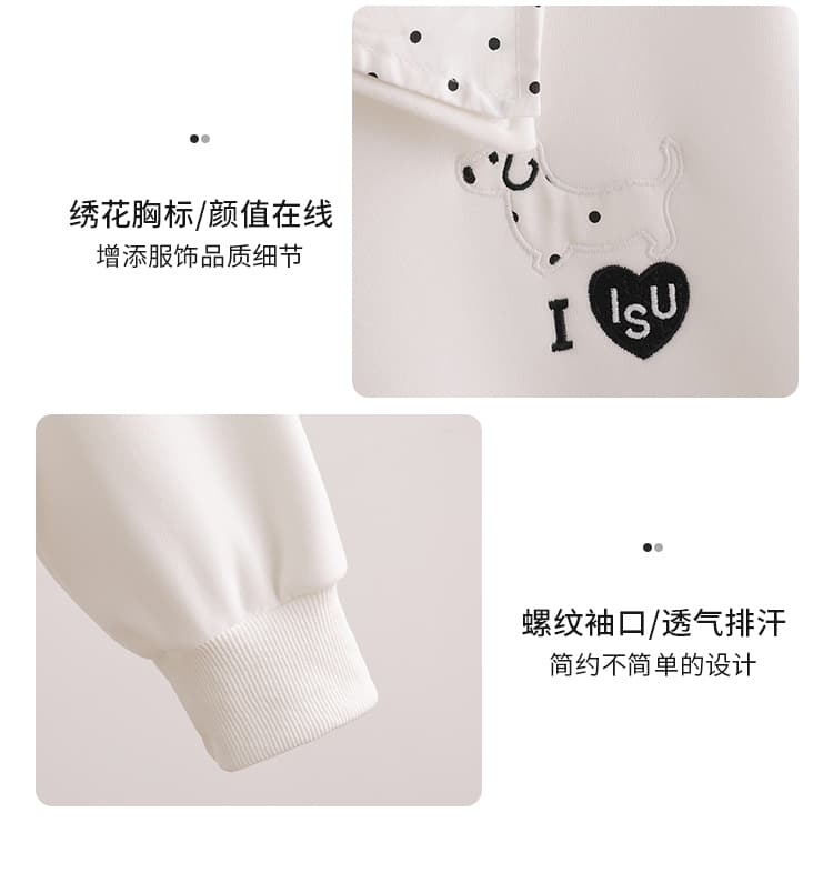 실사 도트 무늬 이중층 POLO 칼라 후드티 여성 닥스 훈트 자수 루즈핏 한 부서 학원 스타일 연령 감소 긴팔 맨위 상세 이미지 7