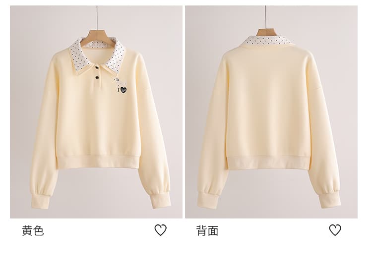 실사 도트 무늬 이중층 POLO 칼라 후드티 여성 닥스 훈트 자수 루즈핏 한 부서 학원 스타일 연령 감소 긴팔 맨위 상세 이미지 11