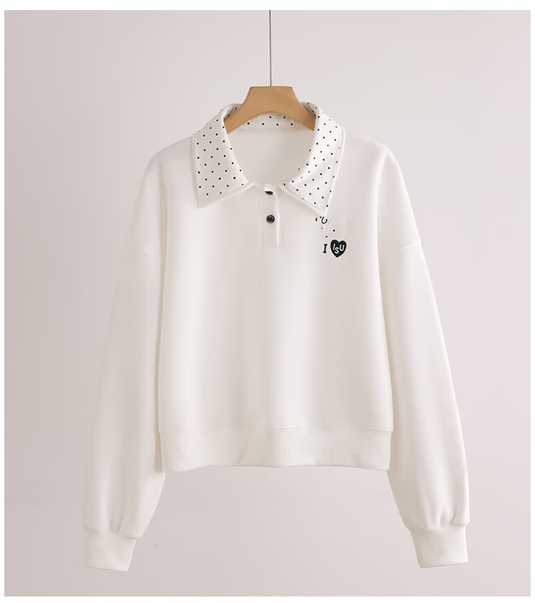 실사 도트 무늬 이중층 POLO 칼라 후드티 여성 닥스 훈트 자수 루즈핏 한 부서 학원 스타일 연령 감소 긴팔 맨위 상세 이미지 15